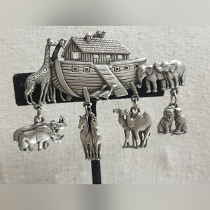 Vintage JJ Jonette Pewter Noah's Ark Brooch